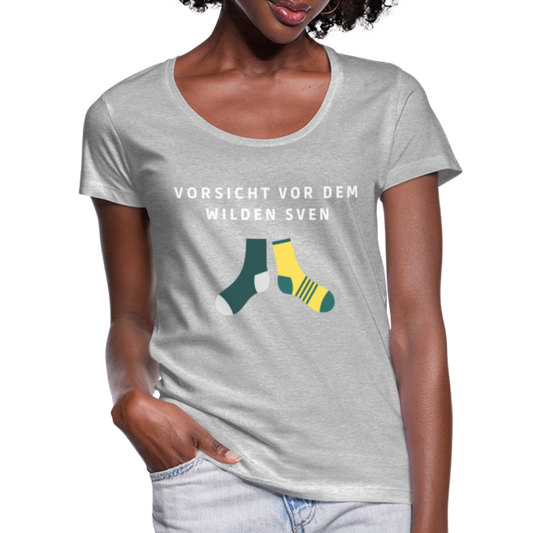 Wilder Sven Damen T-Shirt mit U-Ausschnitt - Grau meliert