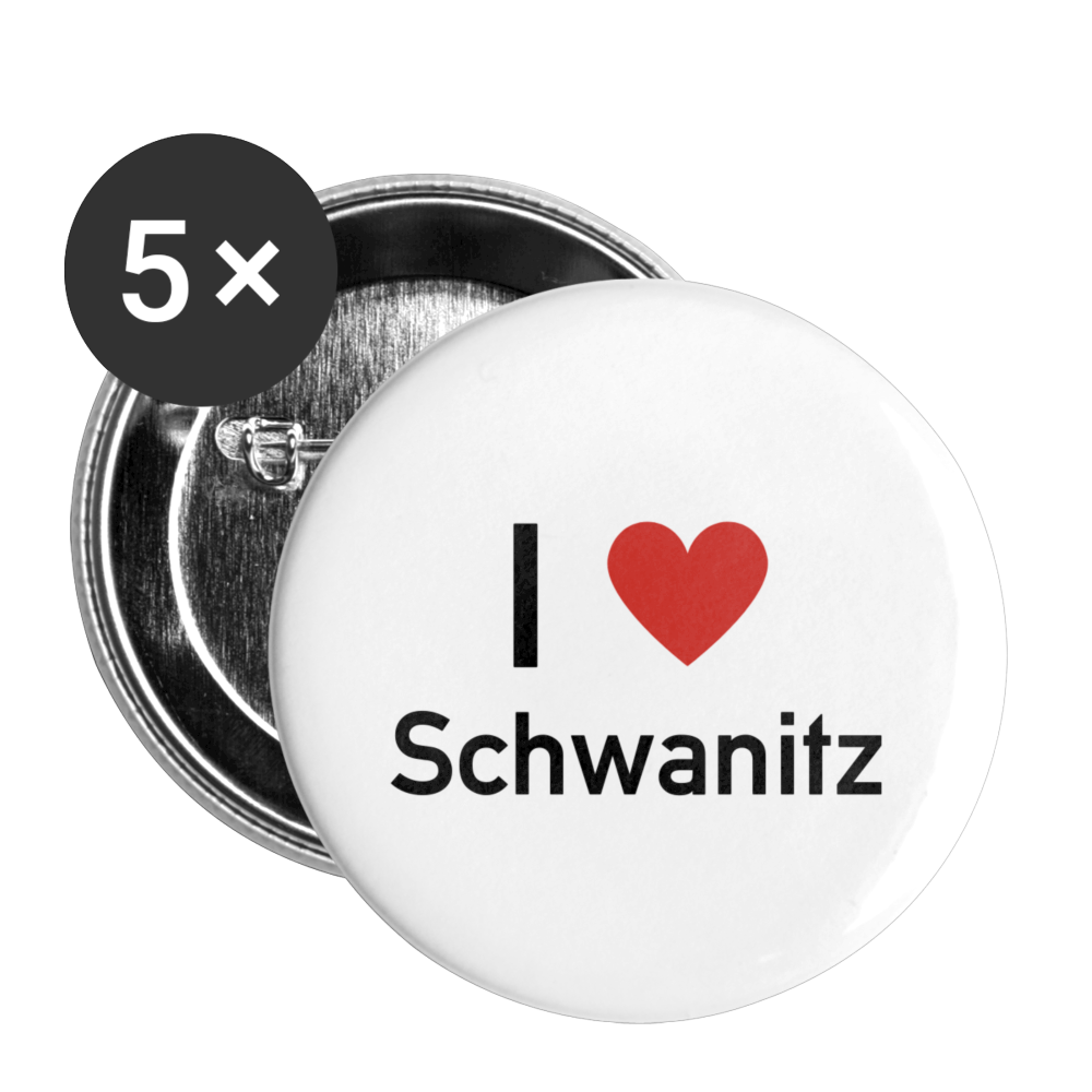 I Love Schwanitz Buttons mittel 32 mm (5er Pack) - Weiß