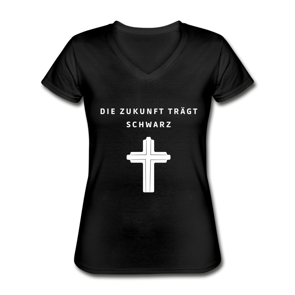 Die Zukunft trägt Schwarz Damen-Shirt mit V-Ausschnitt - Schwarz