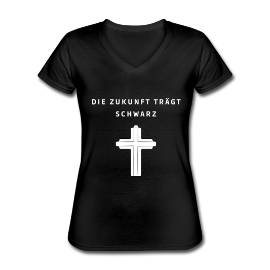 Die Zukunft trägt Schwarz Damen-Shirt mit V-Ausschnitt - Schwarz