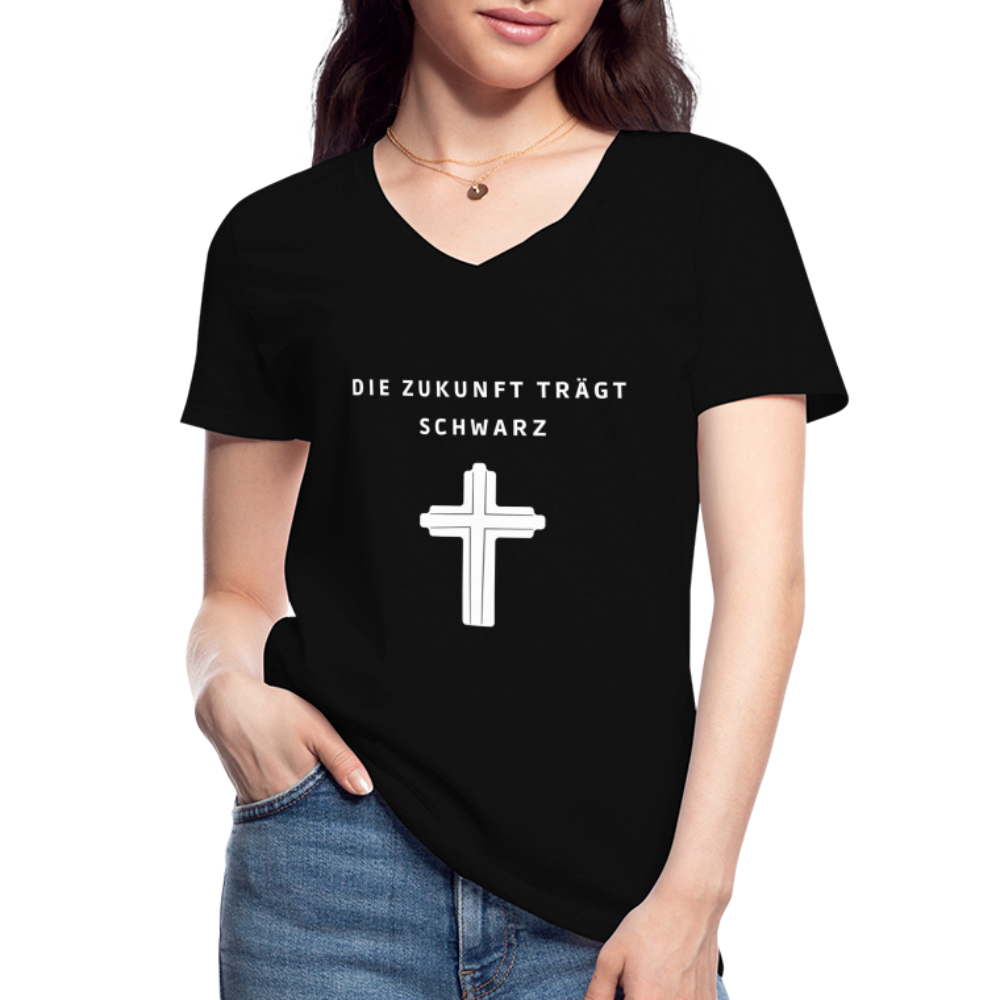 Die Zukunft trägt Schwarz Damen-Shirt mit V-Ausschnitt - Schwarz