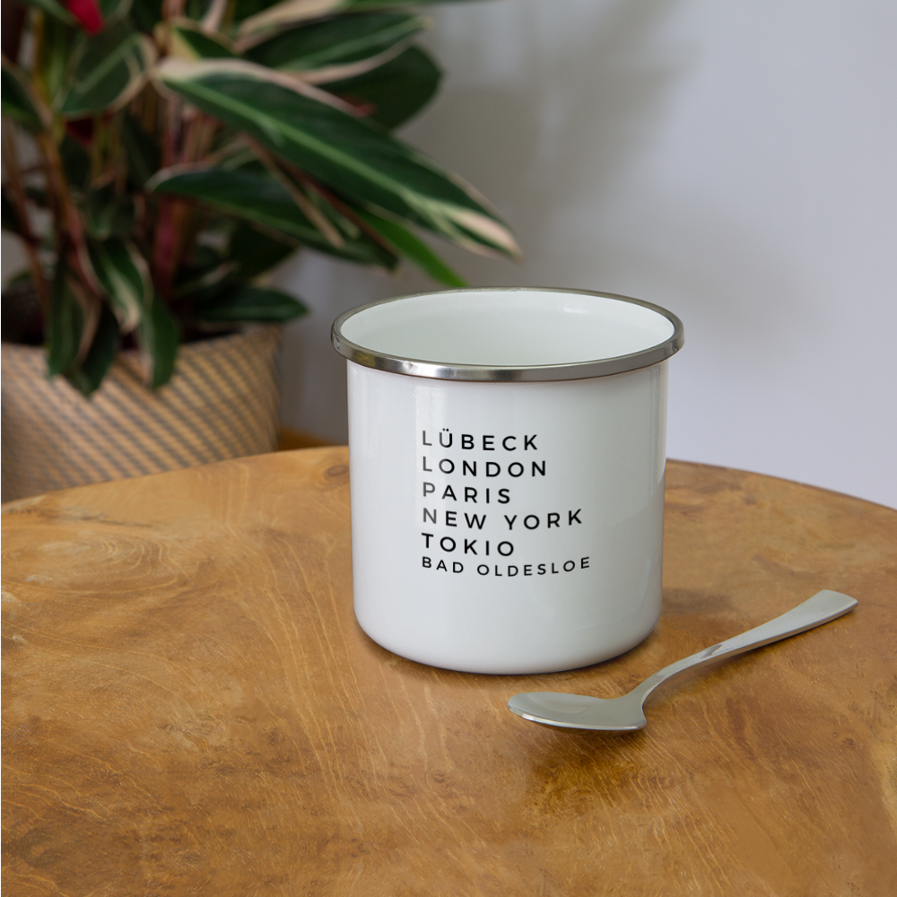Bad Oldesloe Emaille-Tasse - Weiß
