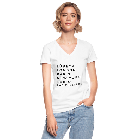 Bad Oldesloe Damen-Shirt mit V-Ausschnitt - Weiß