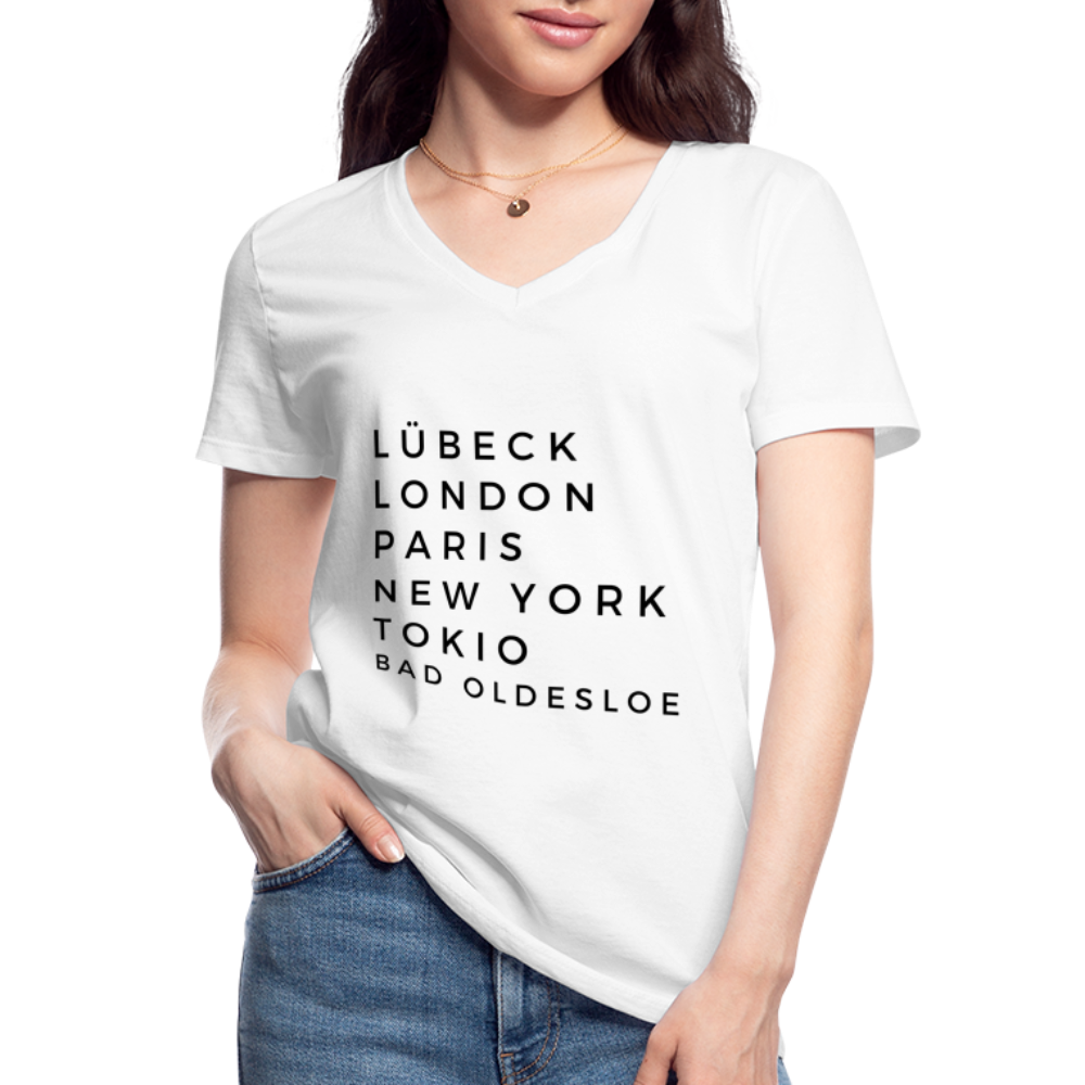 Bad Oldesloe Damen-Shirt mit V-Ausschnitt - Weiß