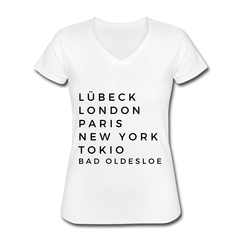 Bad Oldesloe Damen-Shirt mit V-Ausschnitt - Weiß