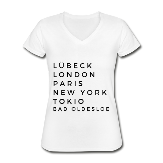 Bad Oldesloe Damen-Shirt mit V-Ausschnitt - Weiß
