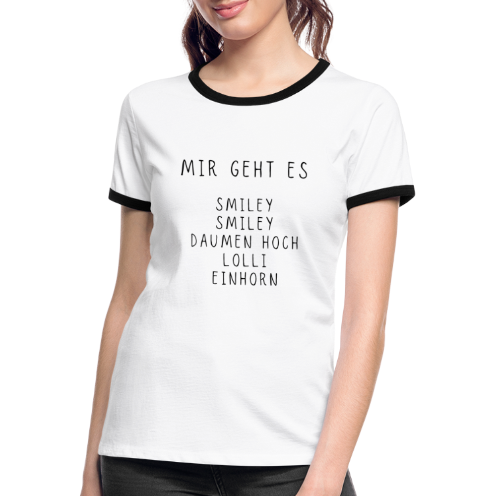 Smiley Damen Kontrast-T-Shirt - Weiß/Schwarz