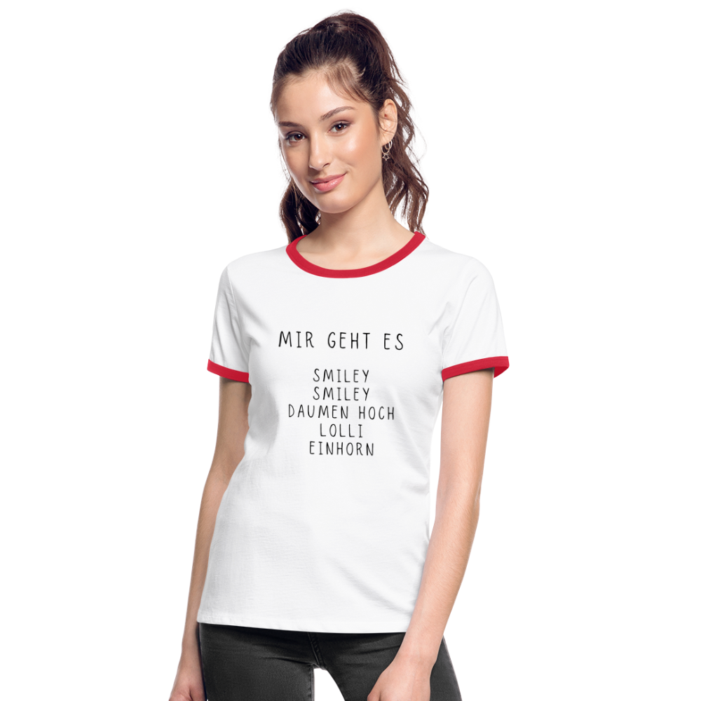 Smiley Damen Kontrast-T-Shirt - Weiß/Rot