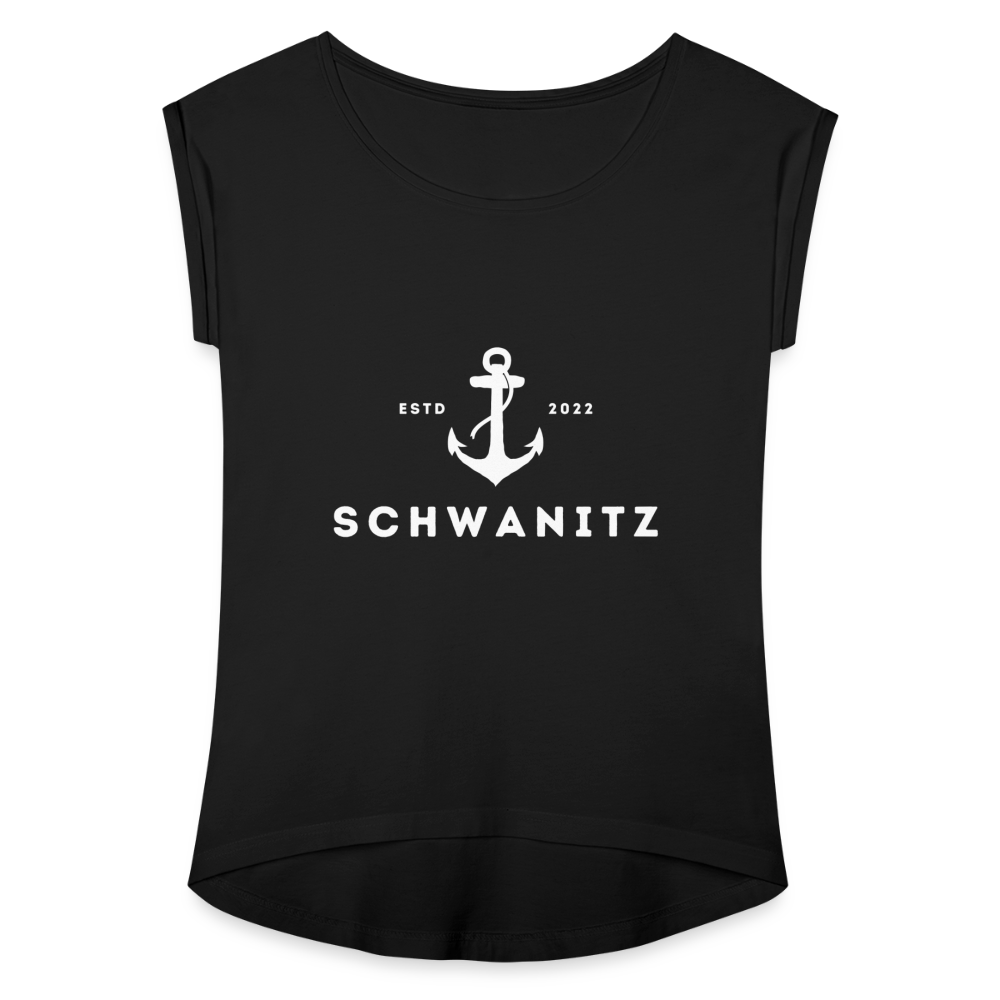 Frauen T-Shirt mit gerollten Ärmeln - Schwarz