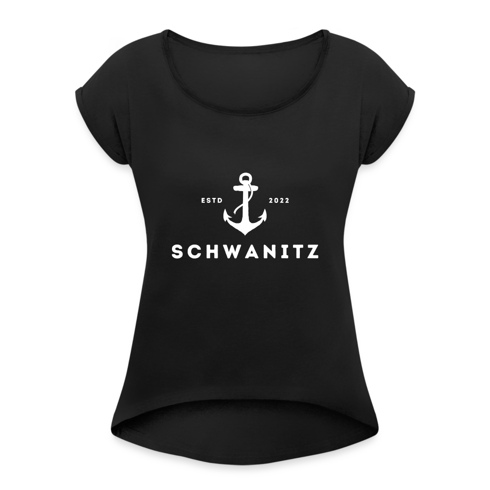 Frauen T-Shirt mit gerollten Ärmeln - Schwarz