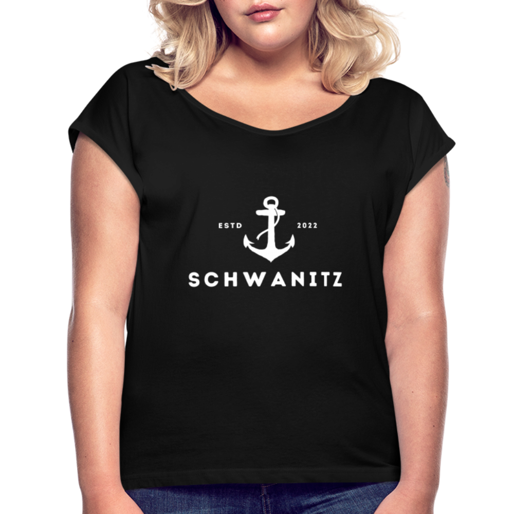 Frauen T-Shirt mit gerollten Ärmeln - Schwarz