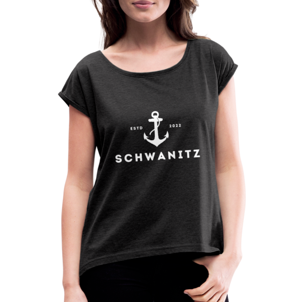 Frauen T-Shirt mit gerollten Ärmeln - Schwarz meliert