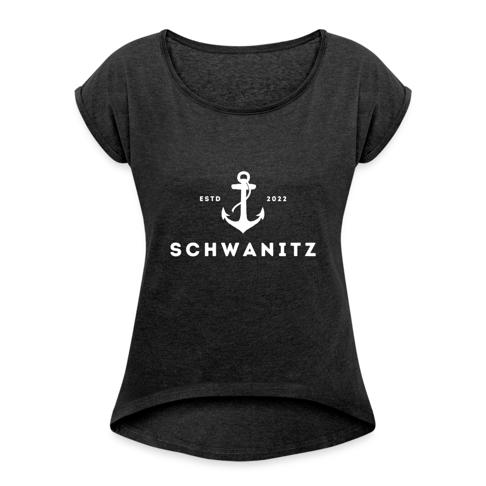 Frauen T-Shirt mit gerollten Ärmeln - Schwarz meliert