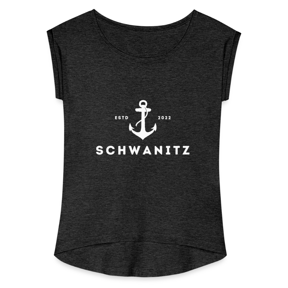 Frauen T-Shirt mit gerollten Ärmeln - Schwarz meliert