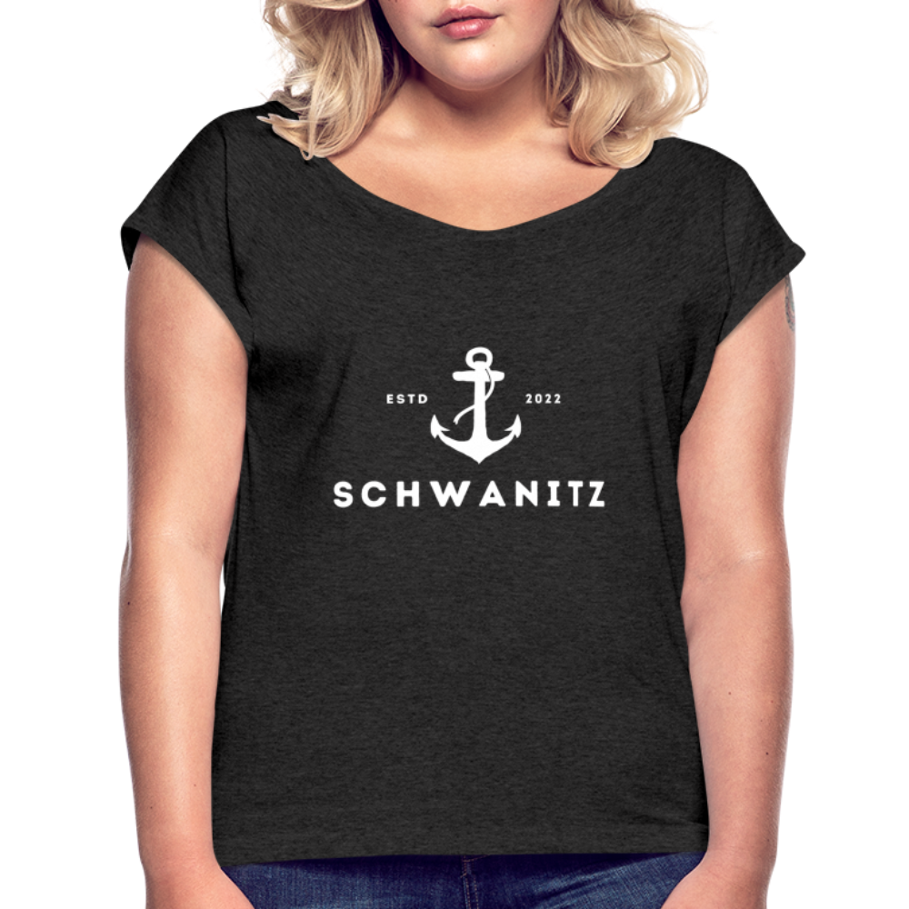 Frauen T-Shirt mit gerollten Ärmeln - Schwarz meliert