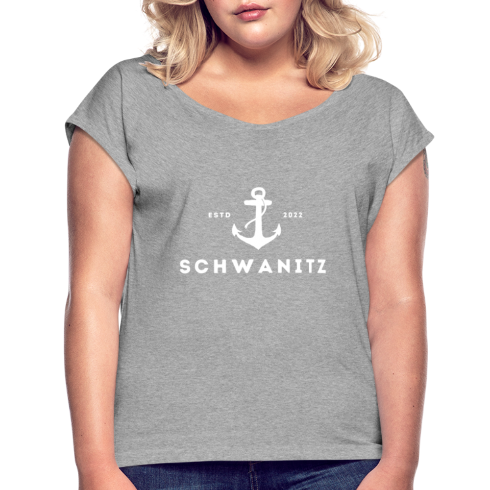 Frauen T-Shirt mit gerollten Ärmeln - Grau meliert