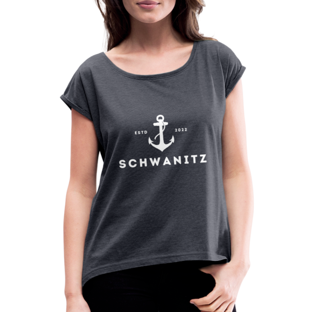Frauen T-Shirt mit gerollten Ärmeln - Navy meliert