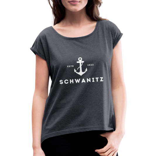 Frauen T-Shirt mit gerollten Ärmeln - Navy meliert