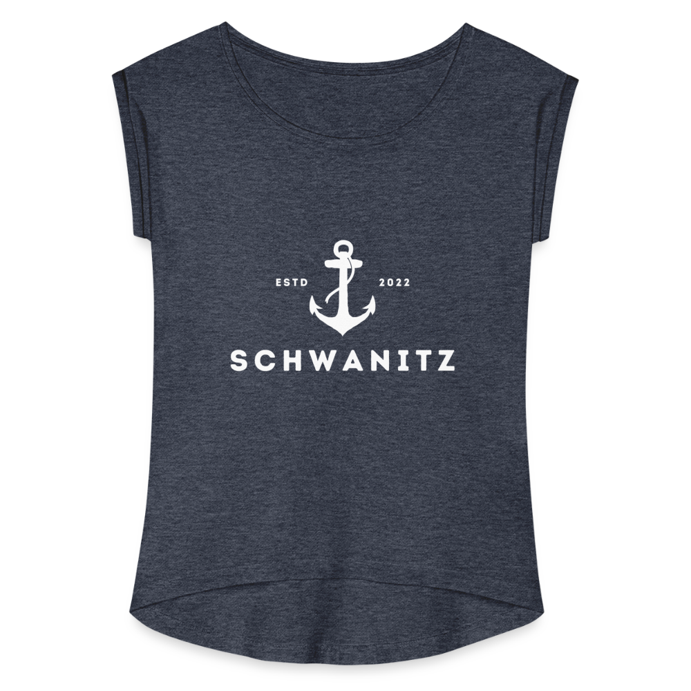 Frauen T-Shirt mit gerollten Ärmeln - Navy meliert