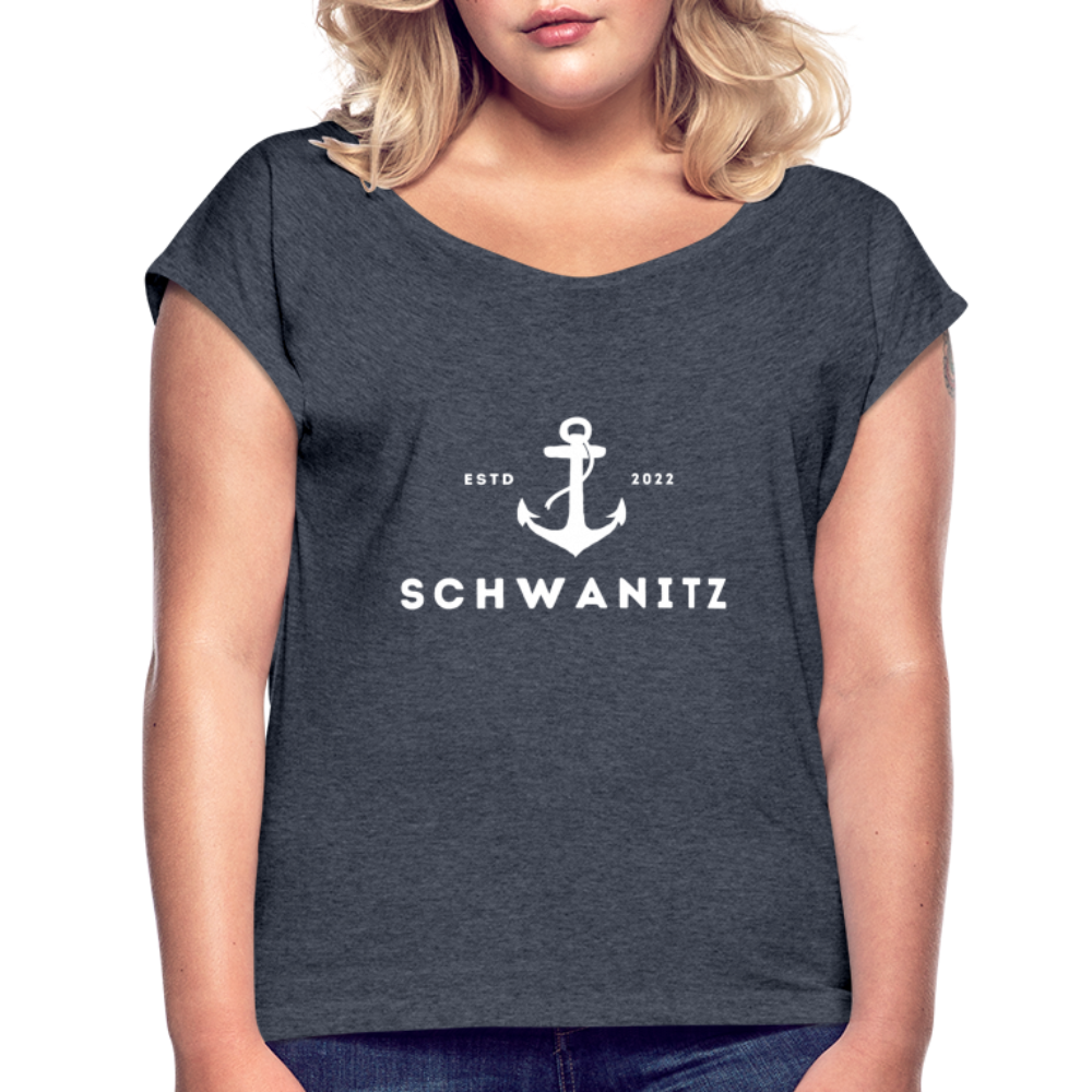 Frauen T-Shirt mit gerollten Ärmeln - Navy meliert