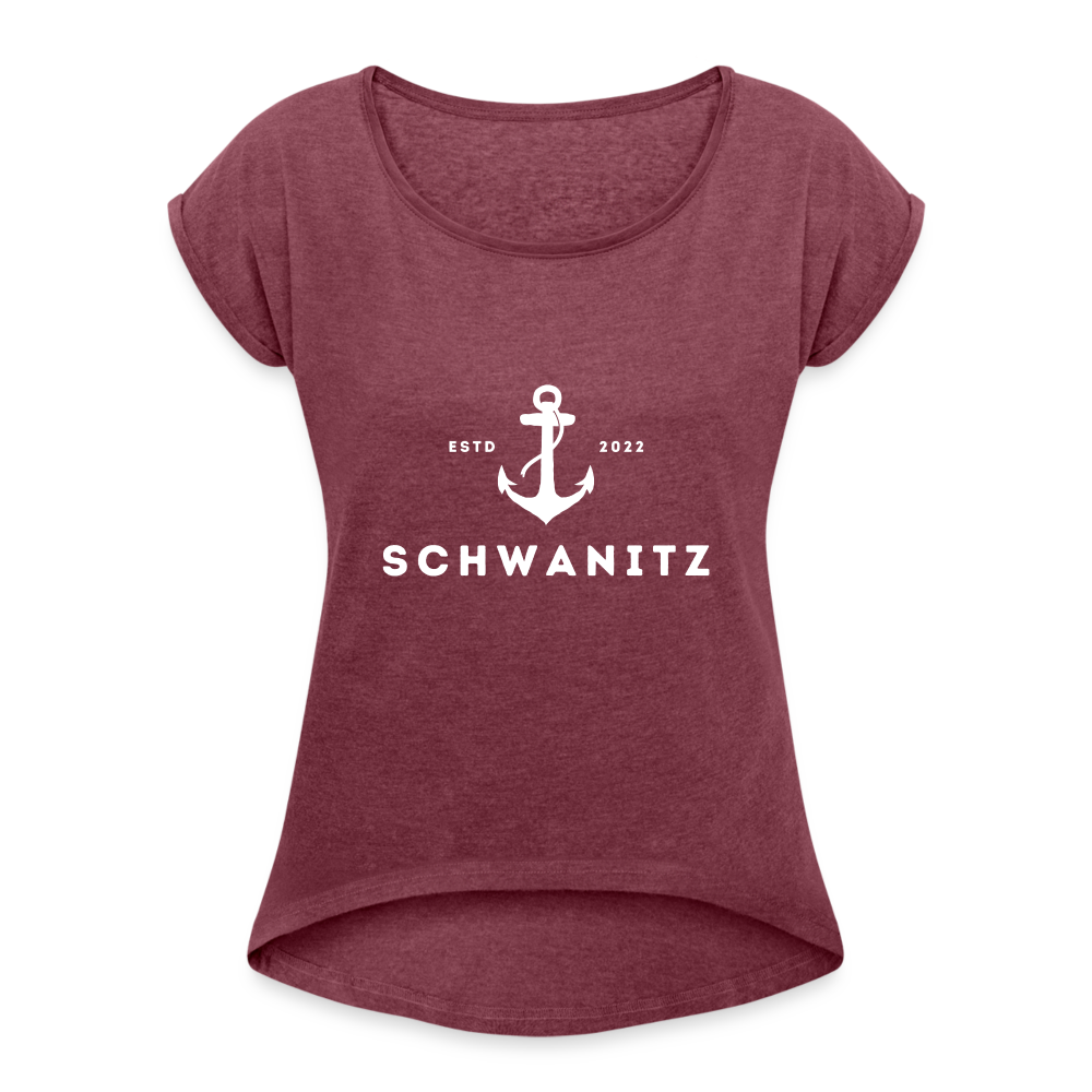 Frauen T-Shirt mit gerollten Ärmeln - Bordeauxrot meliert