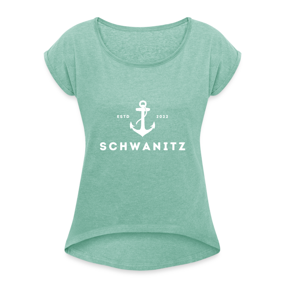 Frauen T-Shirt mit gerollten Ärmeln - Minze meliert