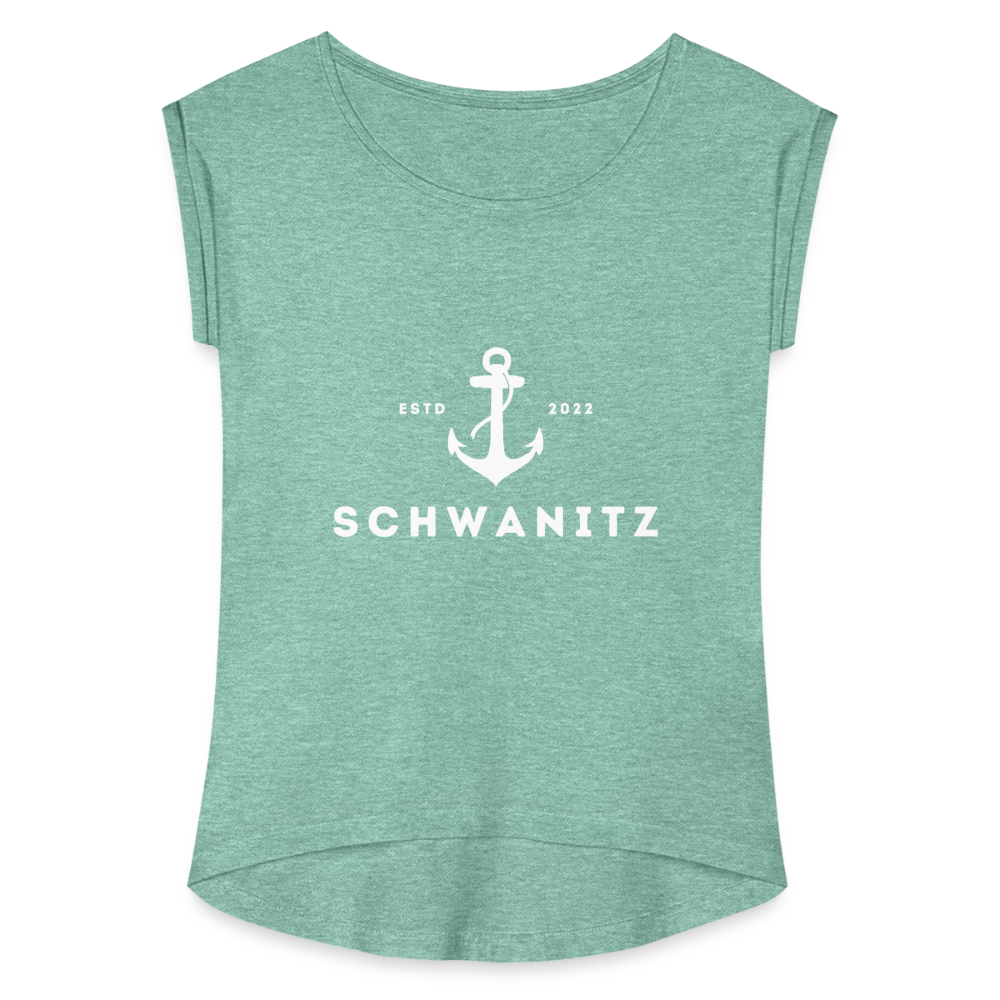 Frauen T-Shirt mit gerollten Ärmeln - Minze meliert