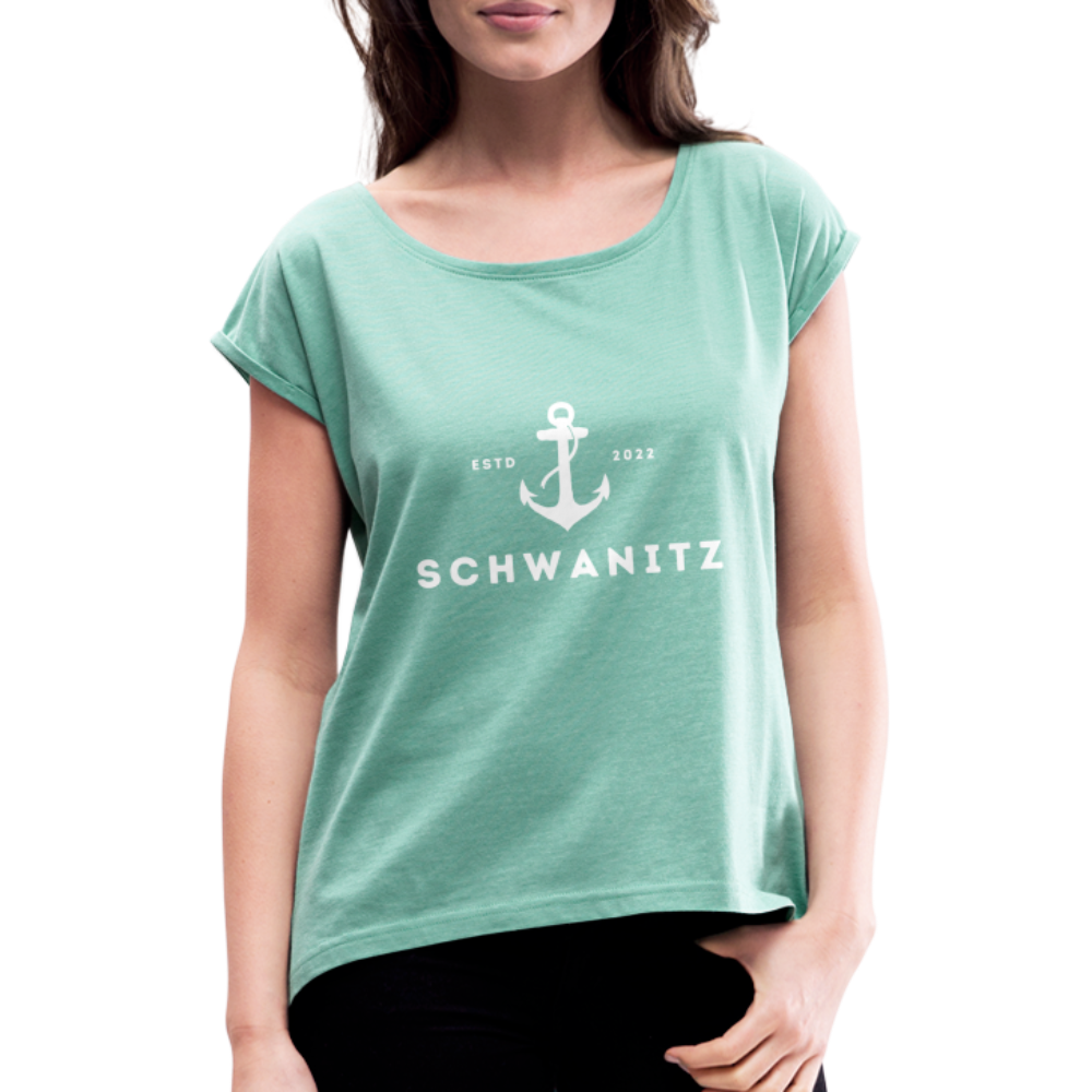 Frauen T-Shirt mit gerollten Ärmeln - Minze meliert