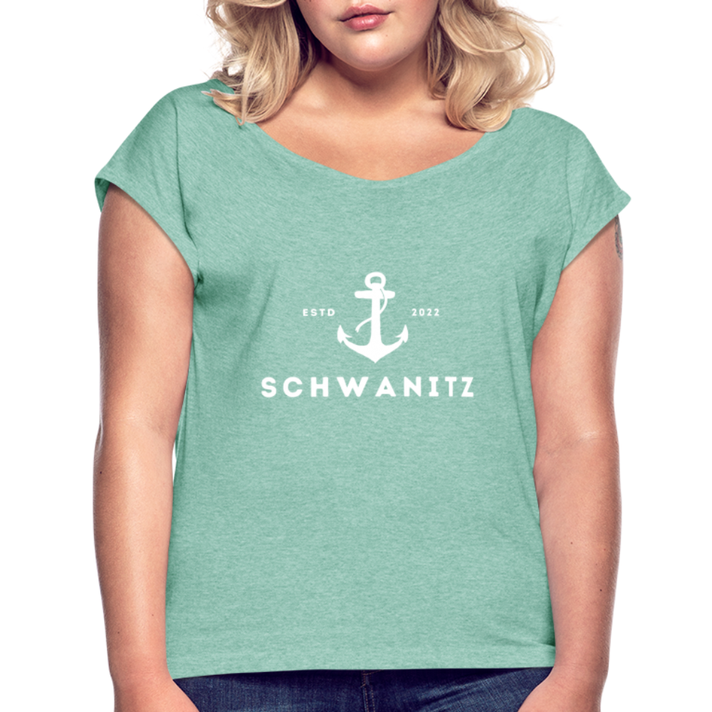 Frauen T-Shirt mit gerollten Ärmeln - Minze meliert