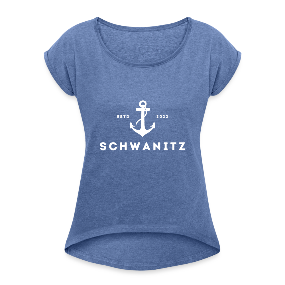 Frauen T-Shirt mit gerollten Ärmeln - Denim meliert