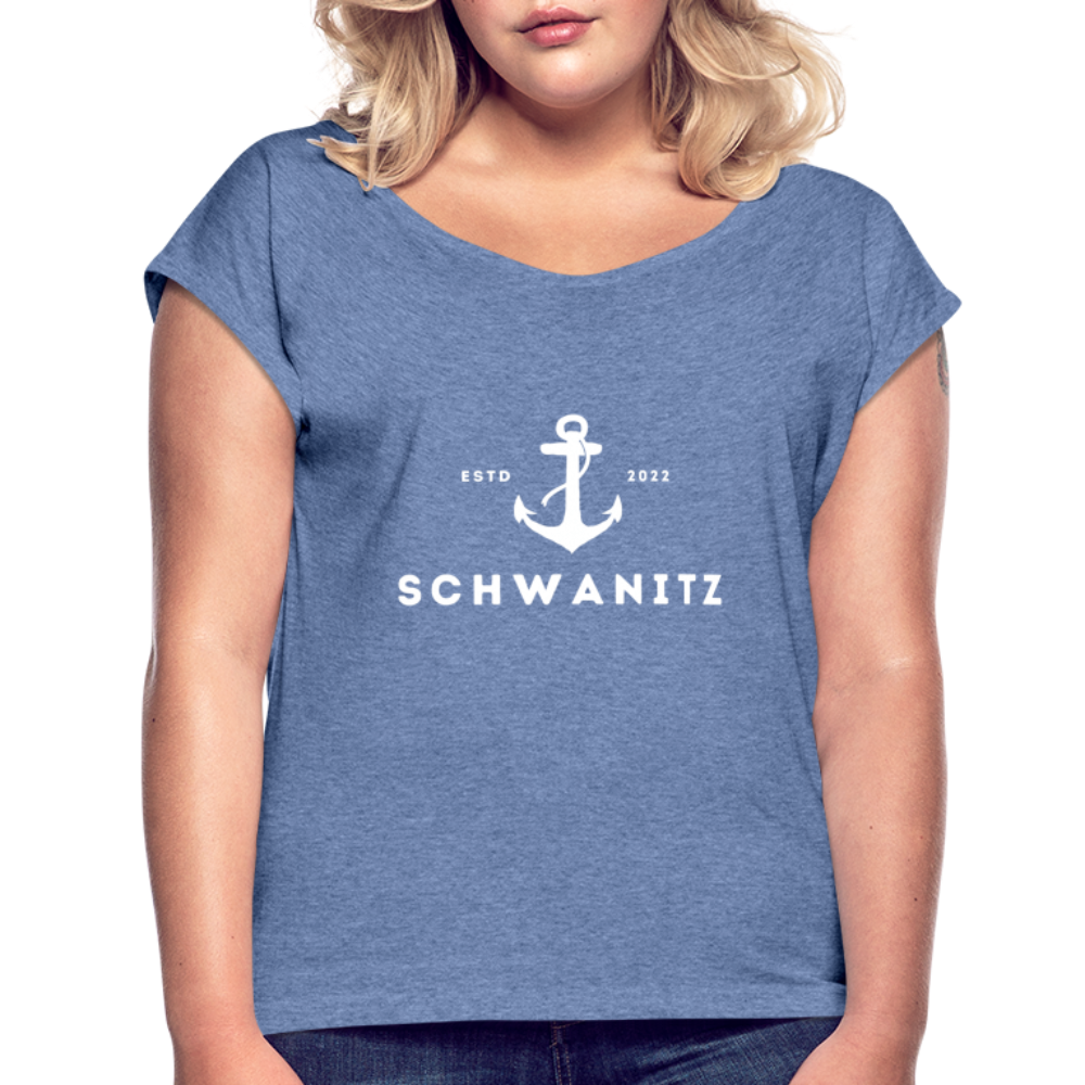 Frauen T-Shirt mit gerollten Ärmeln - Denim meliert
