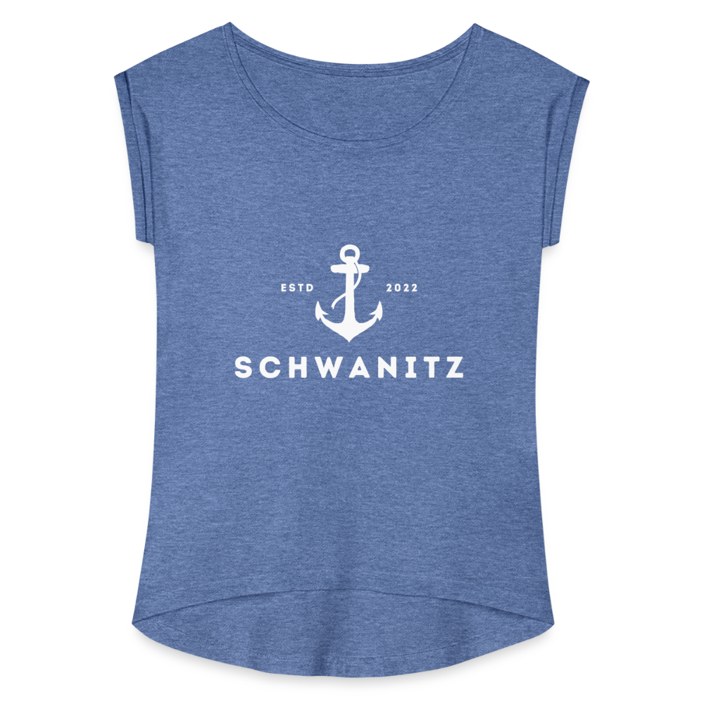 Frauen T-Shirt mit gerollten Ärmeln - Denim meliert