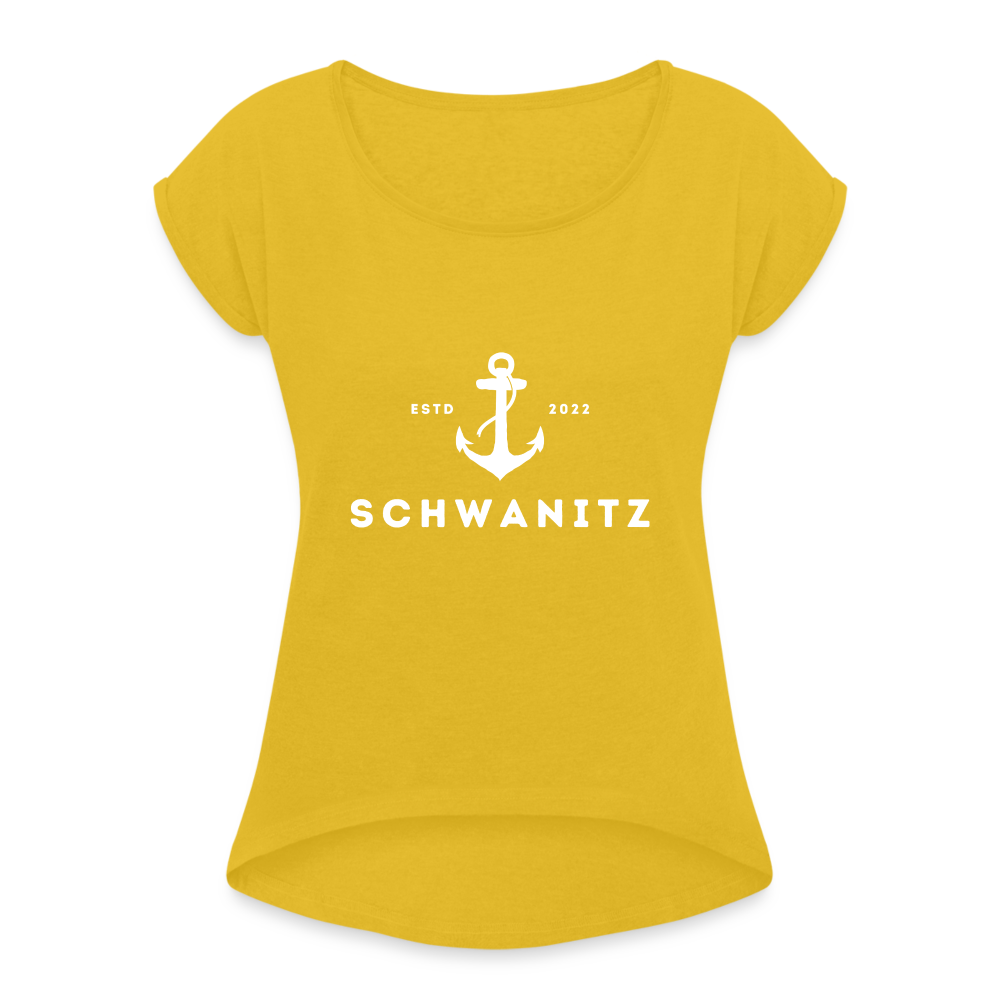 Frauen T-Shirt mit gerollten Ärmeln - Senfgelb