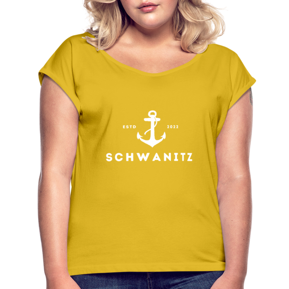 Frauen T-Shirt mit gerollten Ärmeln - Senfgelb