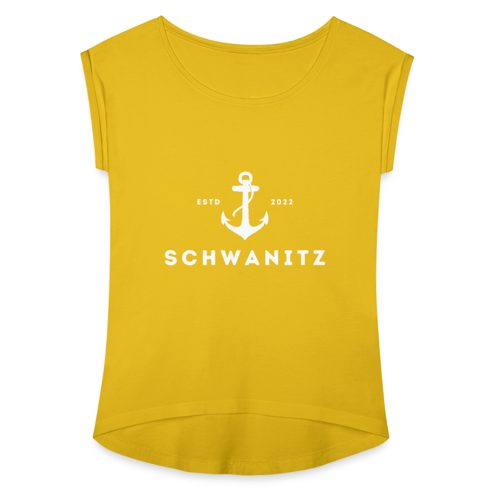 Frauen T-Shirt mit gerollten Ärmeln - Senfgelb