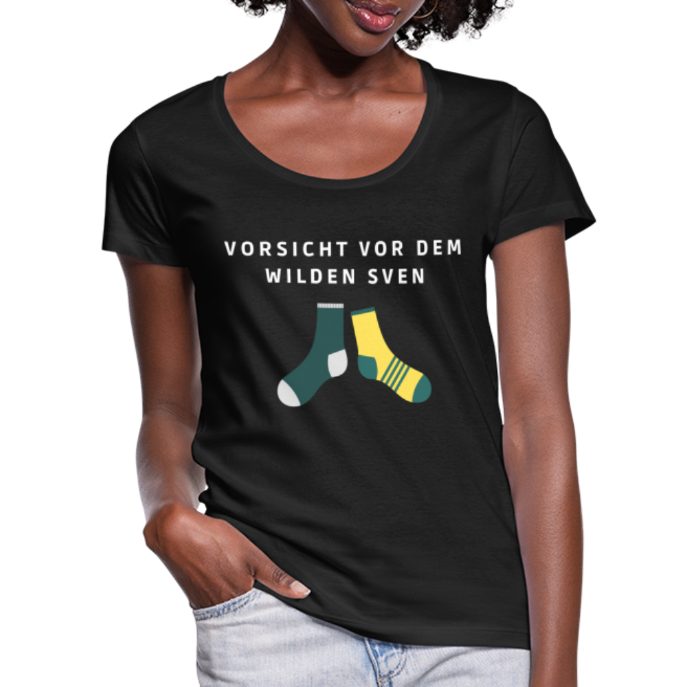 Wilder Sven Damen T-Shirt mit U-Ausschnitt - Schwarz