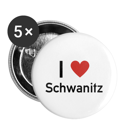 I Love Schwanitz Buttons mittel 32 mm (5er Pack) - Weiß