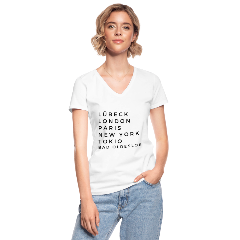 Bad Oldesloe Damen-Shirt mit V-Ausschnitt - Weiß