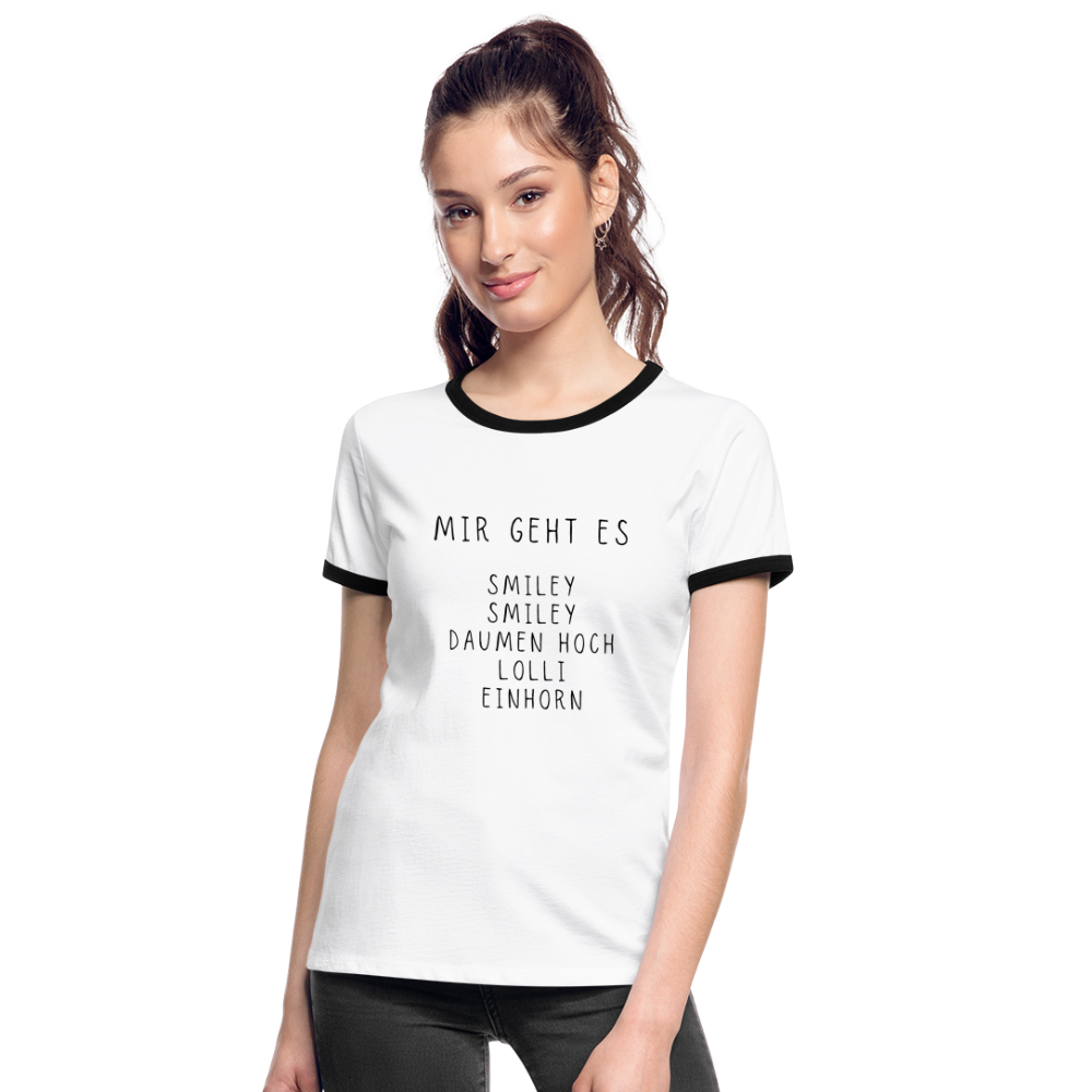Smiley Damen Kontrast-T-Shirt - Weiß/Schwarz
