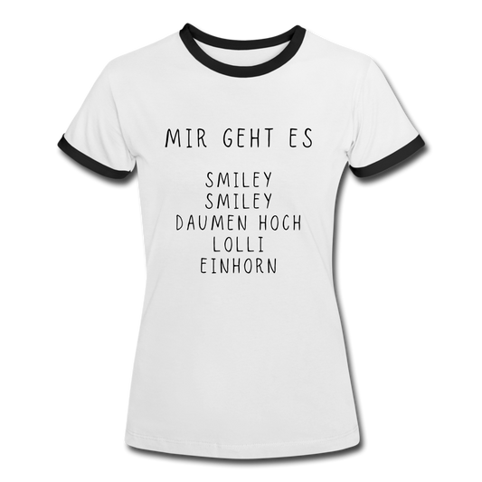 Smiley Damen Kontrast-T-Shirt - Weiß/Schwarz