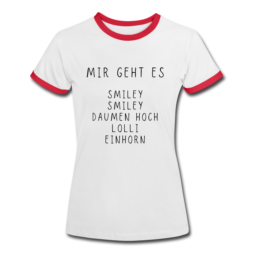 Smiley Damen Kontrast-T-Shirt - Weiß/Rot