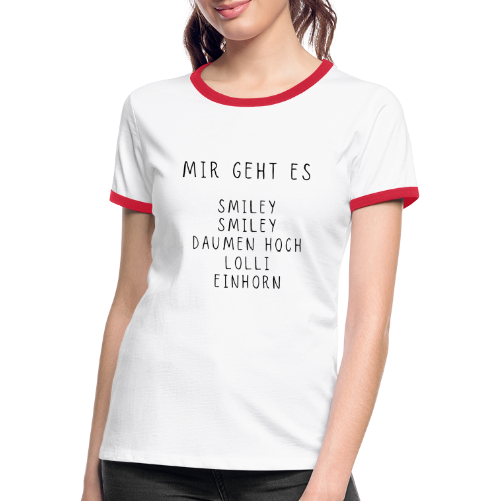 Smiley Damen Kontrast-T-Shirt - Weiß/Rot