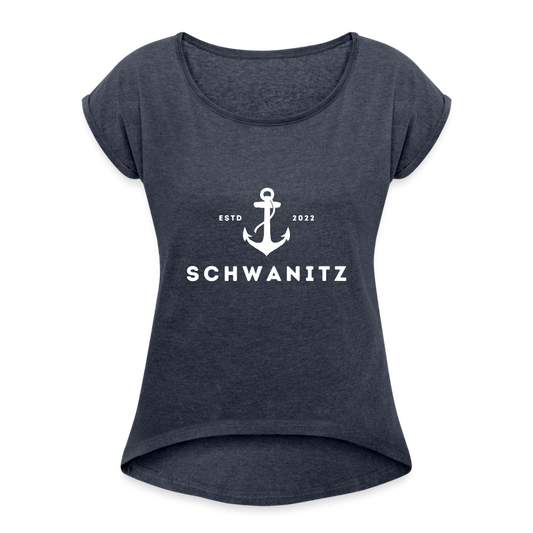 Frauen T-Shirt mit gerollten Ärmeln - Navy meliert